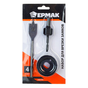 Набор для врезки замков 4 предмета (сверло д/дерева d-22, державка с центр сверлом, коронка) ЕРМАК (1/72)